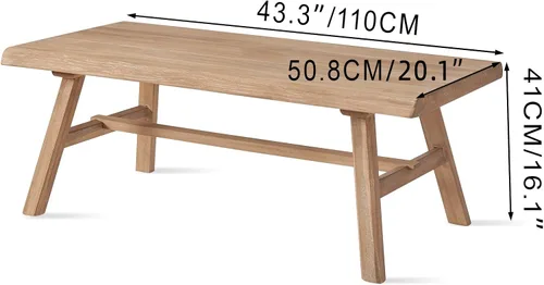 Miniatura 2 de Wnutrees - Mesa de café de 43" de madera maciza estilo casa de campo, mesa central rústica rectangular para sala de estar, natural