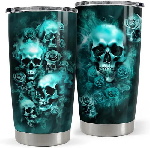 Miniatura 26 de SANDJEST Vaso Térmico para Parejas de 20oz Regalos para Esposa Esposo Calavera Parejas Vasos Térmicos de Acero Inoxidable Taza de Viaje para Café