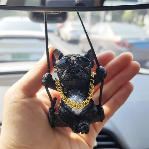 Miniatura 6 de Adorno colgante de coche con diseño de perro oscilante, lindo encanto de bulldog para decorar el auto para mujeres/hombres, pequeños regalos