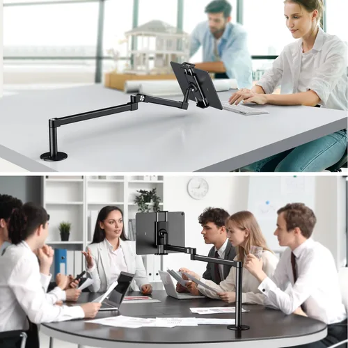 Miniatura 9 de elitehood Soporte de escritorio para iPad de brazo largo con base de montaje con ojales, soporte de aluminio resistente para tableta, soporte