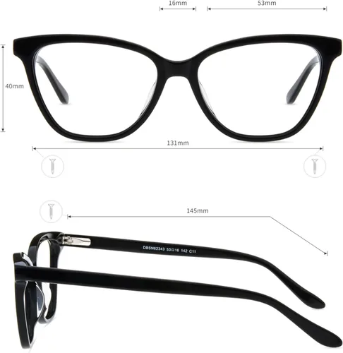 Miniatura 4 de Firmoo, gafas con bloqueo de luz azul para lectura de computadora, mujeres, marco de acetato de ojo de gato, bisagra de resorte, Negro, M