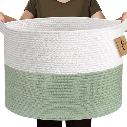 Miniatura 9 de MEGASKET Cesta grande de juguetes para niños, cesta tejida suave de cuerda de algodón de 22" x 14", cesta de almacenamiento para juguetes para Azul