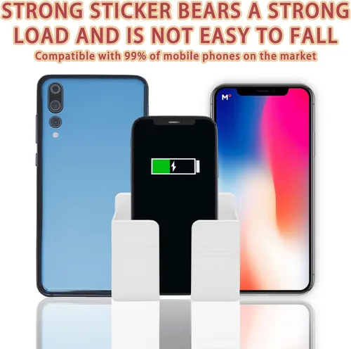 Miniatura 4 de TiciKim 2 soportes de pared para teléfono celular, soporte adhesivo para teléfono celular con orificio de recepción de cable de datos, soporte
