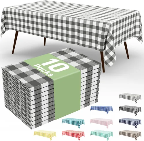 Miniatura 34 de Smiry Paquete de 3 Manteles Desechables de Cuadros Gingham Color Caqui - 54" x 72" Mantel de Plástico de Servicio Pesado, Cubiertas de Mesa