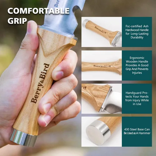 Miniatura 5 de Berry&Bird Hori Hori - Cuchillo de jardín multiusos con hoja afilada de doble filo de acero inoxidable de 7 pulgadas, cuchillo de tierra con funda