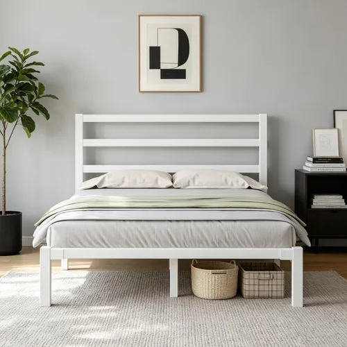 Miniatura 11 de LOEWAY Base de cama de tamaño individual con cabecero y estribo, espacio de almacenamiento debajo de la cama de 12 pulgadas, marco de cama de Negro