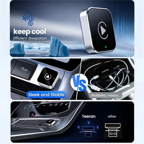Miniatura 2 de Adaptador inalámbrico CarPlay y dongle automático Android, plateado brillante, conexión automática rápida, convertidor inalámbrico compacto