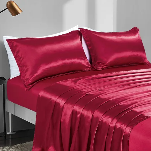 Miniatura 16 de Anex Linen Juego de sábanas de satén, juego de ropa de cama de 4 piezas, hilos altos, juego de sábanas 100% satén beige ultra suave, juego