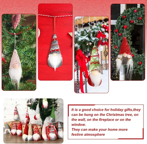 Miniatura 5 de 22 piezas de gnomos para árbol de Navidad, adornos colgantes hechos a mano, gnomos suecos Tomte, gnomos suecos, hechos a mano, gnomos de felpa, Papá