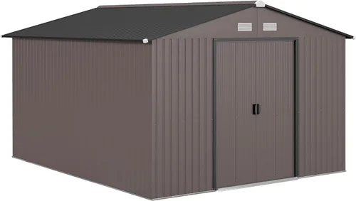 Miniatura 10 de Outsunny Cobertizo de almacenamiento exterior de 11' x 13', cobertizo de metal para herramientas de jardín con kit de cimentación, puerta con doble