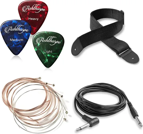 Miniatura 6 de Ashthorpe Paquete de guitarra acústica-eléctrica de tamaño completo para zurdos Dreadnought Cutaway, Tonewoods premium, color negro