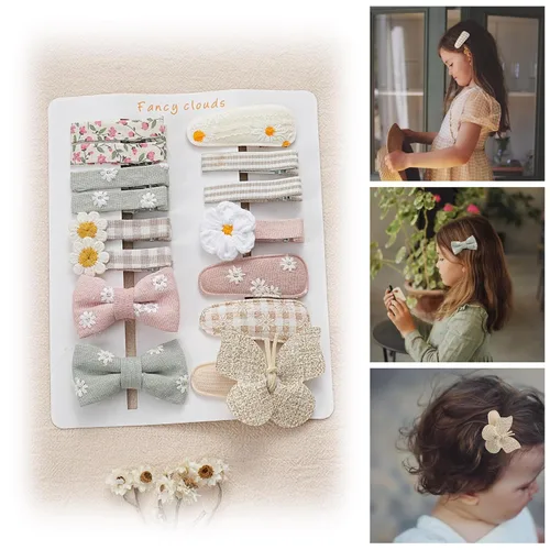 Miniatura 9 de 13 piezas de pinzas para el cabello para niñas con lazos mariposa y flores, pinzas de cocodrilo forradas de 2 pulgadas y pasadores, accesorios