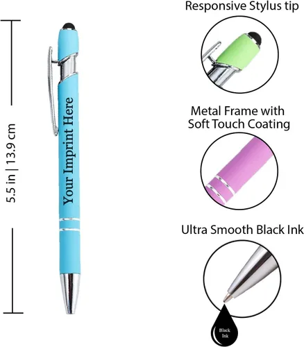Miniatura 2 de ExpressDesigns™ - Bolígrafos personalizados pastel premium con lápiz óptico Bolígrafos personalizados de metal suave al tacto con tinta negra