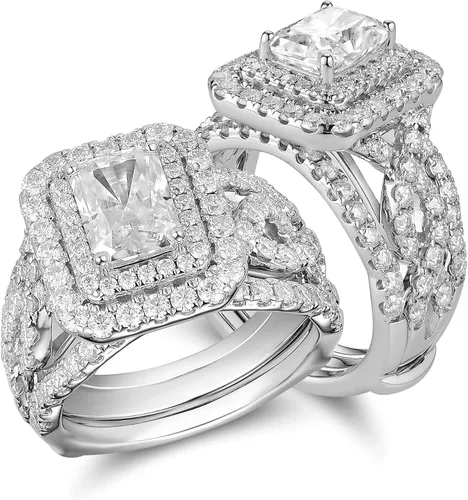 DovEggs Center - Anillos de moissanita de corte radiante H-I de 2 quilates de 0.236 x 0.315 in para mujer, anillo de compromiso con vástago