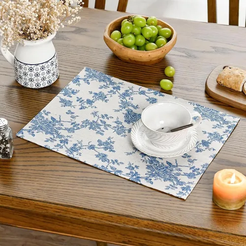 Miniatura 3 de Juego de 6 manteles individuales pastorales para mesa de comedor, reversibles y resistentes al calor, antideslizantes, manteles para mesa de cocina