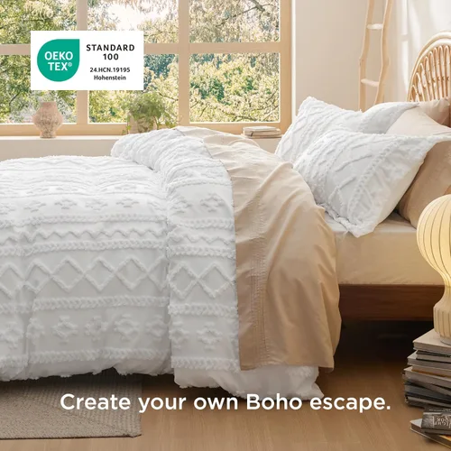 Miniatura 4 de Bedsure Funda de Edredón Bohemia Tamaño Full, Suave y Cómoda, Diseño Elegante Bohemio, Ropa de Cama Bohemia para Decoración, Funda de 04 - Blanco