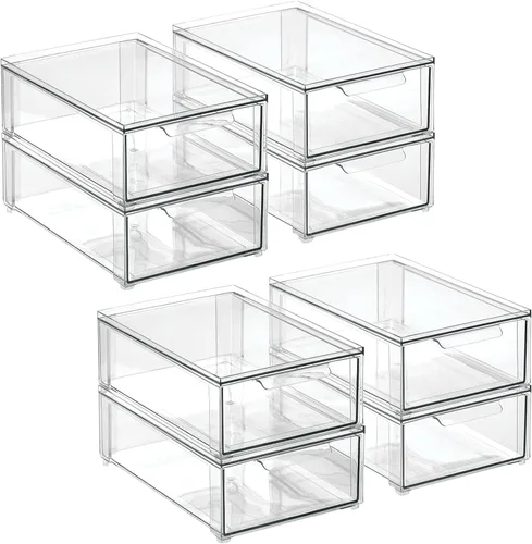 Miniatura 9 de mDesign Lumiere Collection - Organizador apilable de plástico con cajón extraíble para gabinete, tocador, estante, armario, armario u organización