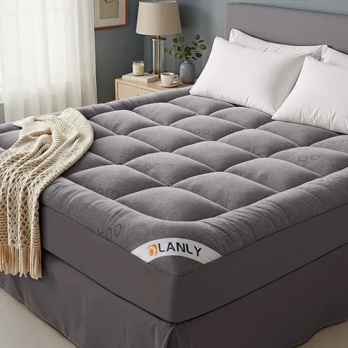 OLANLY Cubrecolchón California King, viscosa hecha de bambú, almohadilla de colchón suave refrescante tipo almohada para aliviar el dolor de Gris