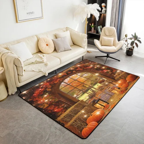 Miniatura 20 de Bonita alfombra de pavo de 3 x 5 para niños y niñas, alfombra de cosecha de Acción de Gracias, alfombra de decoración de otoño antideslizante
