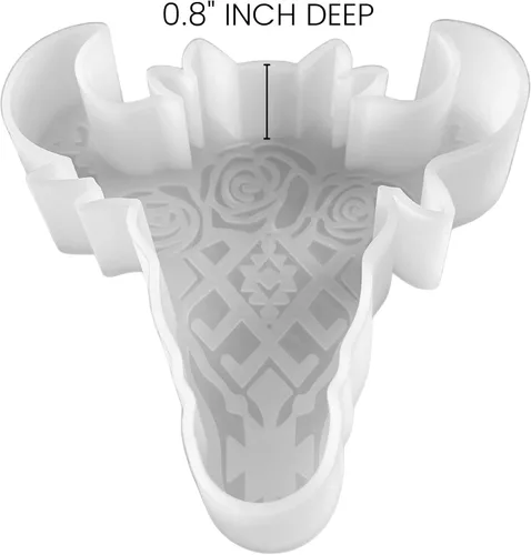 Miniatura 3 de Molde Freshie de calavera de toro con flores Tamaño 4.75 pulgadas de ancho x 4.75 pulgadas de largo x 0.8 pulgadas de profundidad Diseño