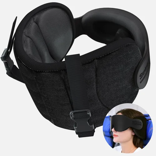 Almohadas de viaje SARISUN para aviones, almohada de avión para vuelos largos, correa de cabeza para avión con máscara para los ojos para dormir,