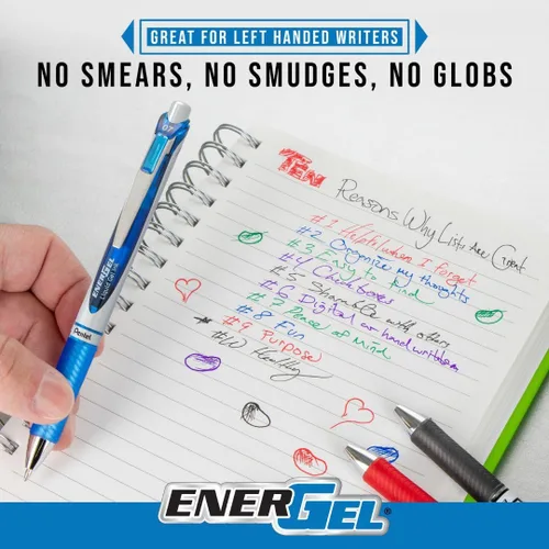 Miniatura 3 de Pentel EnerGel RTX RT (BL77PC12M1) Pluma de gel líquido, con punta metálica media, de 0.7 milímetros, con tinta surtida. Caja de 12