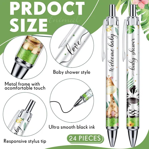 Miniatura 2 de Chuangdi 24 Piezas Bolígrafos de Punta de Bola con Temática de Animales para Baby Shower Favores a Granel Bolígrafo Retráctil de Tinta Negra