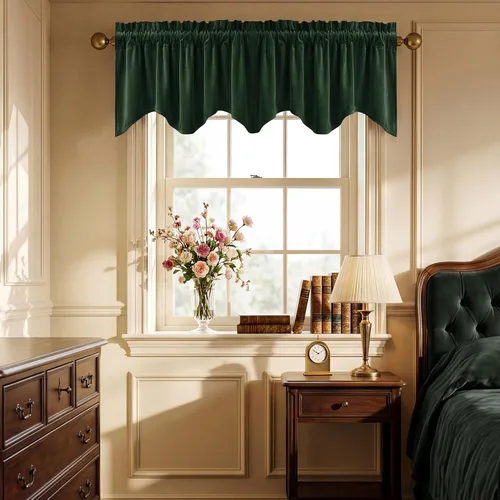 Miniatura 48 de StangH Cortinas decorativas de lujo, cenefa azul con bloqueo de luz, cenefa festoneada para ventana pequeña con bolsillo sólido para barra, cortina