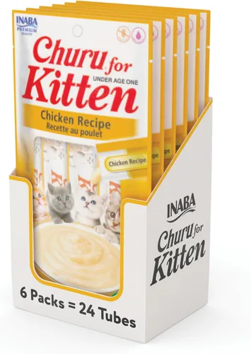 INABA - Churu para gatitos, puré cremoso sin cereales, golosinas para gatos que se pueden lamer, con DHA, EPA, vitamina E y taurina, 0.5 onzas cada