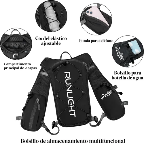 Miniatura 5 de Runlight Chaleco para correr para mujeres y hombres, mochila ligera de hidratación con bolsa de vejiga de agua de 1.5L, mochila diurna hidro