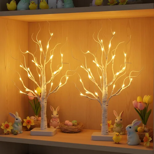 Miniatura 7 de EAMBRITE Árbol de abedul con luces LED, árbol de Navidad blanco, lámpara de árbol artificial pequeña y delgada preiluminada con ramitas