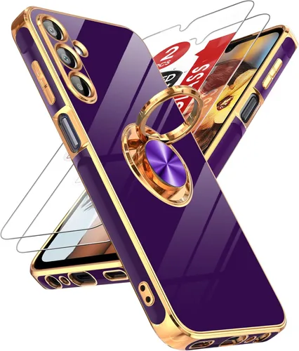 Miniatura 83 de LeYi Funda para Samsung Galaxy S22 Ultra con soporte de anillo giratorio de 360°, soporte magnético, chapado en oro rosa, borde protector para Negro