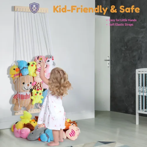Miniatura 3 de Hamaca de almacenamiento de animales de peluche, organizador de juguetes de peluche de madera para decoración de habitación de niños, sala de Blanco