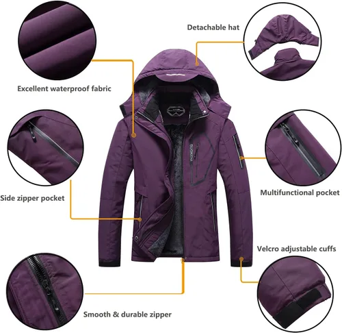 Miniatura 5 de SUOKENI - Chaqueta de esquí impermeable, para mujer, cálida, de invierno, resistente a la nieve, con capucha, ideal para snowboard