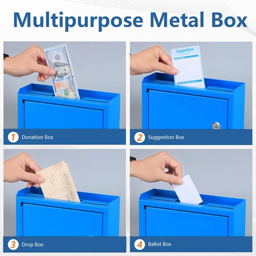 Miniatura 7 de Kyodoled Caja de Sugerencias, Buzón con Cerradura, Caja para Llaves, Buzón de Correo Montado en la Pared, Caja de Seguridad con Cerradura, Urna Azul