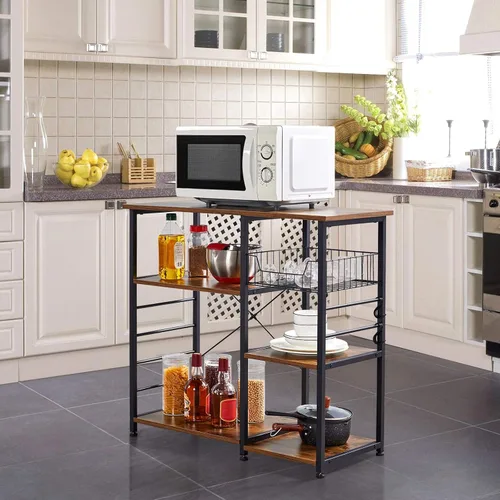 Miniatura 2 de Topeakmart Estante de cocina de 3 niveles para horno de microondas, carrito de almacenamiento, estación de trabajo, estante rústico marrón