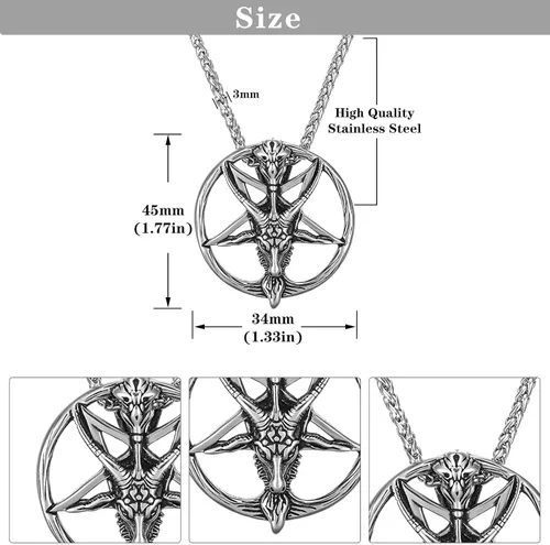 Miniatura 4 de BTNBTGB Collar del templo satánico con cabeza de cabra, pentagrama invertido, pentáculo de acero inoxidable, collar de baphomet con dije, cadena
