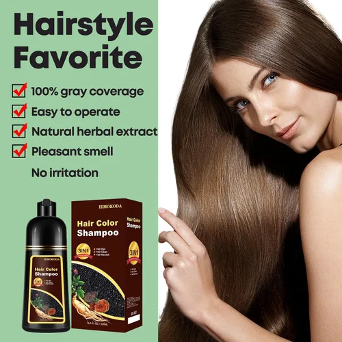 Miniatura 5 de Champú de tinte para el cabello 3 en 1, tinte natural marrón cereza para hombres y mujeres, champú de tinte de larga duración para cabello teñido