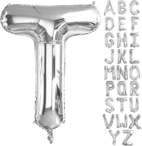 Lovoir Globos grandes de 40 pulgadas con la letra T plateada de gran tamaño, globo de helio de aluminio de Mylar para decoración de fiesta de