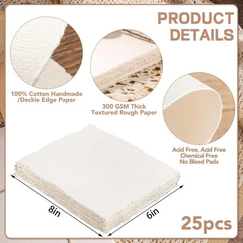 Miniatura 2 de Prudiut 25 hojas de papel de acuarela de algodón, 300 GSM, 6 x 8 pulgadas, textura verjurada, ideal para pintura de acuarela, bocetos acrílicos