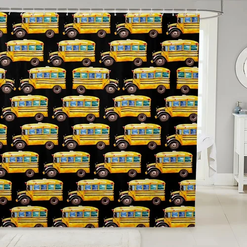 Miniatura 10 de Cortina de baño de tren de dibujos animados, cortina de ducha de tren rojo y azul para niños, juego de cortina de ducha para vehículos para niños