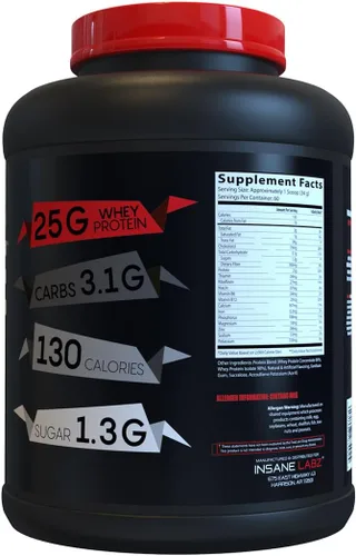 Miniatura 2 de Insane Labz Insane Whey, 100% Proteína de Suero para Construcción Muscular, Post Entrenamiento, Perfil de BCAA Amino, Ganador de Masa, Reemplazo