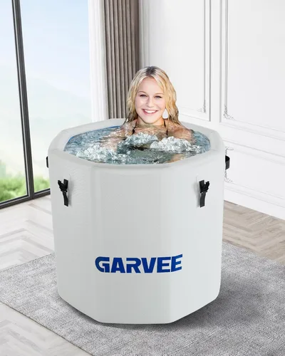 Miniatura 6 de GarveeTech Bañera de hielo para atletas, compatible con enfriadores de agua, bañera inflable de inmersión fría de 186 galones con tapa aislada