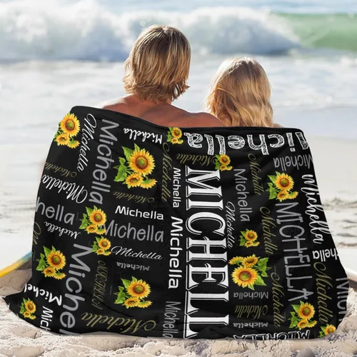 Miniatura 5 de Manta personalizada con nombre, manta personalizada con nombre, mantas personalizadas con texto, mantas de girasol, regalo personalizado para el día