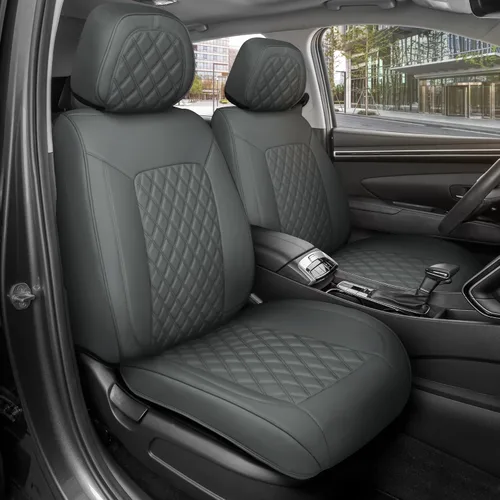 MotorBox Haven Series - Fundas de asiento de piel de napa, para automóviles, edición Lux, fundas de asiento delantero con costuras de diamante,