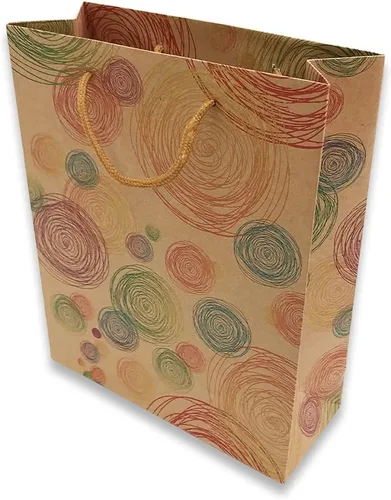 888 Display USA, Inc 6 pcs of 7.5" x 3" x 9.5" H Paper Tote Bags - Colorful Circles on Kraft Design - Shopping/Merchandising/Gift Bags Patrón de
