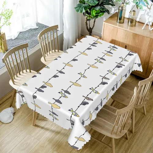 Miniatura 5 de Mantel rectangular de 60 x 120 pulgadas, estampado de pájaros en ramas, mantel decorativo impermeable y resistente a las manchas, para cocina