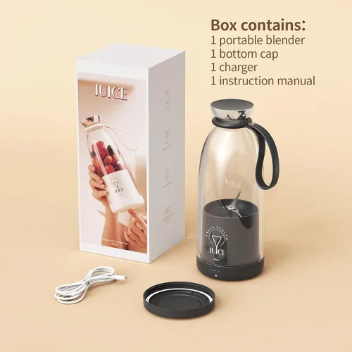 Miniatura 9 de Licuadora Portátil, Batidora Personal para Smoothies con 6 Cuchillas, Vaso Exprimidor Mini Recargable, 17 oz con Tapa de Viaje para Exteriores, Negro