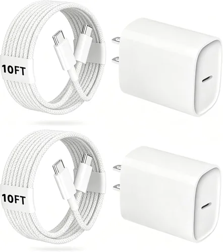 Phone 17 16 15 Pro Charger Fast Charging, 20W USB C Fast Charger Block with 10FT Long Type C Chargers Fast Charging Cable Cord for Phone 17/17 White