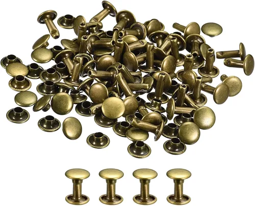 uxcell 100 juegos de remaches de cuero, remaches de doble tapa de 0.236 x 0.315 pulgadas, remaches de metal para reparación de cuero, manualidades,